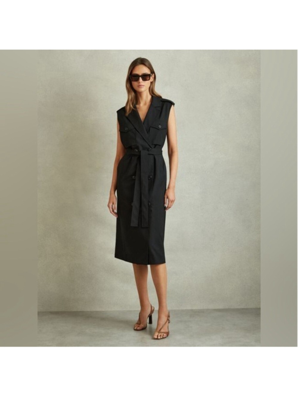 Women's Reiss Black Sleeveless Belted Shirt Dress Size 4/S